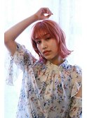 切りっぱなしアプリコットカラーボブ