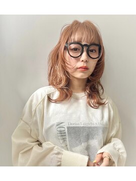 リラス 博多(rilas) ミディアムウルフ　オレンジカラー　レイヤーカット