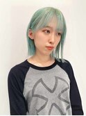 グリーン緑ボブマッドグレージュダブルカラーブリーチきりっぱ