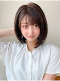 大人かわいい 小顔ボブ ひし形シルエット グレージュ 前下がり