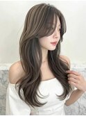 ダークグレージュ小顔カーテンバングヨシンモリA10越谷20代30代