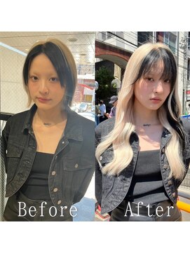 あるじゃんすー 新宿店 ホワイトブロンド×ブラック#エクステ#デザインカラー#韓国#新宿