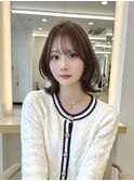 ワンレンボブルフ黒髪ネビージュ小顔ぱっつん前髪ウルフパーマ