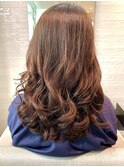 セミロング コテ巻き風パーマ ナチュラルブラウン