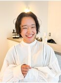 黒髪パーマ　ボブ　ニュアンスパーマ　前髪なしパーマ