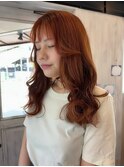 韓国ヘア/オレンジブラウン/韓国ロング/顔周りレイヤー/夏ヘア