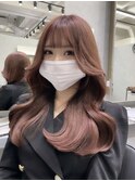 くびれ巻き/レイヤーカット/ピンクベージュ/ブラウン/北谷/韓国