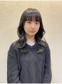 地毛風カラー/ブルーブラック/くびれヘア/韓国ヘア