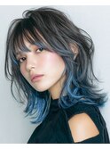 【韓国・レイヤー】エンドカラーブルー・レイヤーカット