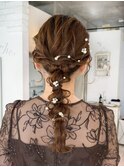 結婚式参列お呼ばれヘアセット編み下ろしヘアアレンジセミロング