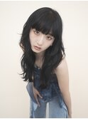 黒髪 ワイドバング 重め前髪 レイヤーカット 抜け感