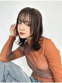 大人かわいい姫カットシアーカラーワンカールくびれセミディ