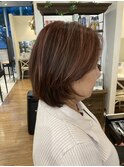 ピンクブラウン×白髪ぼかし×ミディアムヘア×上大岡駅近く