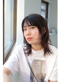 ふんわり暗髪ピンクオレンジミディアムレイヤー