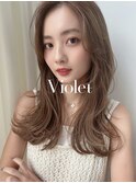 透明感シア―グレージュ小顔外ハネロングレイヤーカット