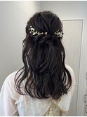 ハーフアップお呼ばれアレンジヘアセット二次会ヘア