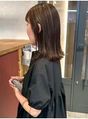 ハイライト 外ハネ オリーブブラウン  ミディアムレイヤー