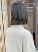 ブリーチなし切りっぱなしボブミディアムレイヤーボブ夏カラー