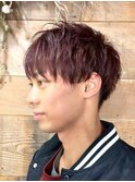 ワインレッドでおしゃれなマッシュ／ブリーチ／メンズ