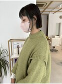 福井　大和田　インナー　くすみグリーン　切りっぱなしボブ