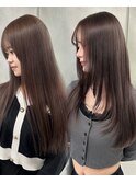 15354黒髪グレージュ髪質改善レイヤーワンカール韓国ストレート