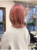外ハネレイヤーボブ×ペールピンク