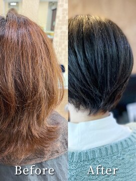 アークスヘアー ブルージュ小顔暗髪ハンサムショート☆ラメラトリートメント