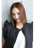 センターパート小顔姫カットレイヤー透明感ボブマロンベージュ
