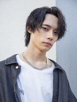 スペインカールスパイキーショートブルーブラック韓国マッシュ
