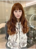 ブリーチなしアプリコットオレンジ×ポイントレイヤーカット