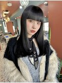 ストレート/黒髪/ワイドバング/縮毛矯正/ロングヘア