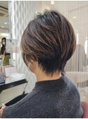 大人可愛い20代30代40代黒髪前下がりひし形小顔ボブ丸みショート