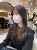 黒髪レイヤーロンググレーベージュ前髪パーマ【韓国ヘア鈴木颯】