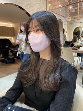 ロンド エスポワール 錦糸町(Lond espoir) 黒髪レイヤーロンググレーベージュ前髪パーマ【韓国ヘア鈴木颯】