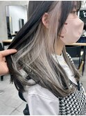 イヤリングカラー前髪ピンクベージュインナーグレージュレイヤー
