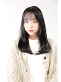 就活カラーブルーブラック黒髪顔まわりレイヤーロング