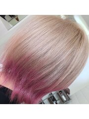 《ホワイトミルクティー×ピンク》毛先原色ヘアStyle