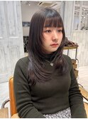 レイヤーカット/ぱっつん前髪/ラベンダーブラウン