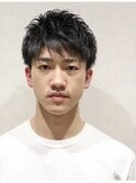 くせ毛風アイロンパーマ無造作理容室ツーブロ