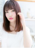 斜めバングミルクティーピンク内巻きセミディ20代30代40代
