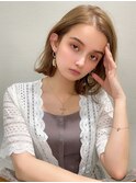 大人かわいい/フェザーバング/カーキグレージュ/小顔/ボブ