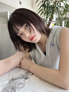 ミンクス 銀座店(MINX) ウルフボブ前髪ピンクベージュインナーグレージュマチルダボブ