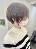 ショートボブ 黒髪 グレーベージュ レイヤーロング