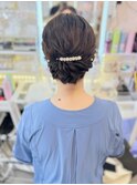 結婚式 二次会 お呼ばれ  波巻きアップスタイル×パールアクセ