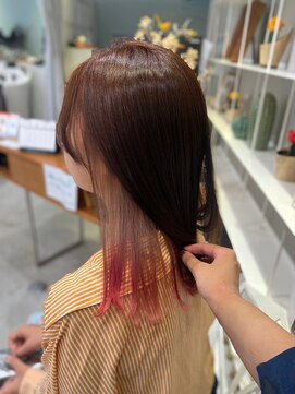 ドレス(Dress) インナーカラー/ブラウン×レッド×ミルクティーベージュ