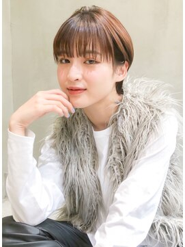 メーヴェ(Mowen) mowen南堀江シースルーバングショート×ベージュxウェットヘア