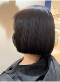 髪質改善トリートメント_マロンベージュ Aラインボブ かきあげ