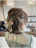 リボンハーフアップヘアセット/外ハネボブ