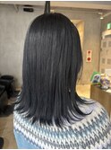 レディースミディアム外ハネボブワンカラーブルーブラックカラー
