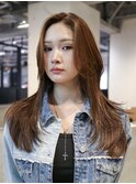 韓国ヘア顔周りレイヤーロングオリーブベージュ_ba573671